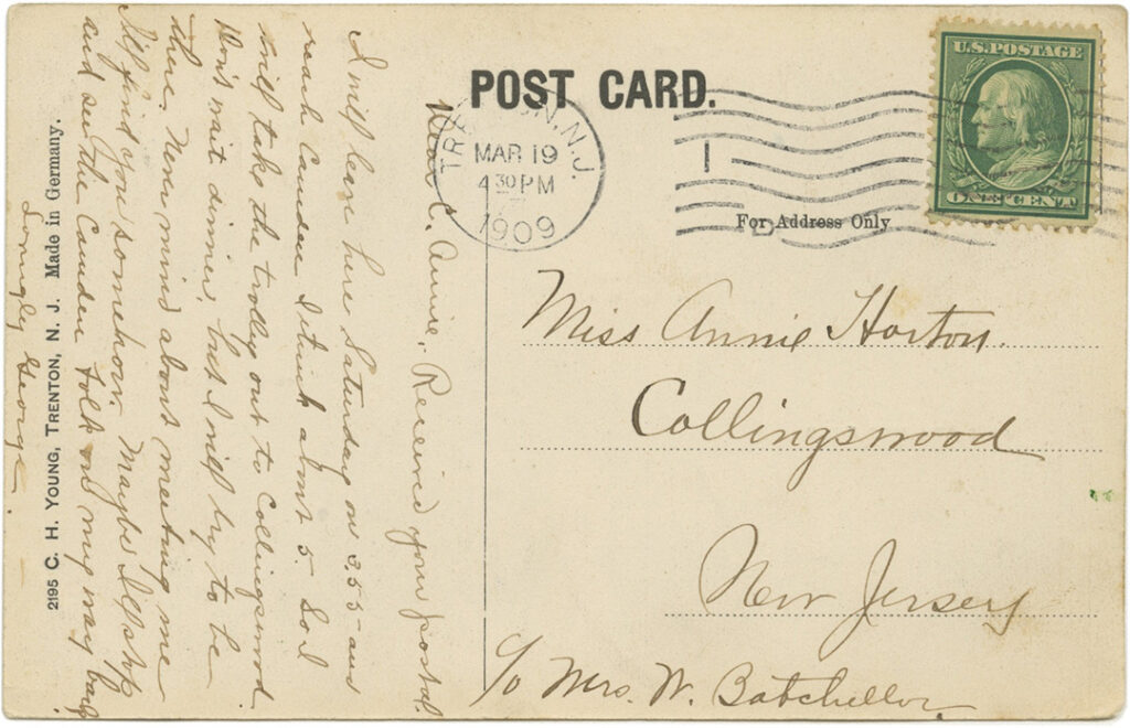 For the most part, postcards cost one cent to send from the 1890s to the 1950s. There were two brief periods after World War I and right before World War II when the cost increased temporarily to two cents.