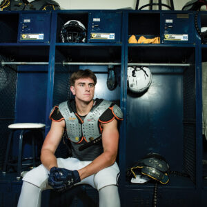 Burke in the locker room during TCNJ‘s preseason prep.