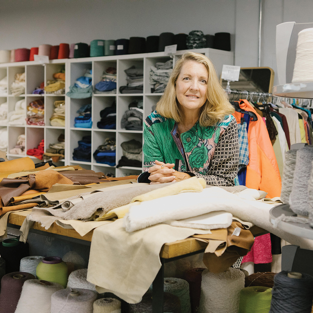 Kathleen Webber at FABSCRAPin Philadelphia, a textile reuse and recycling resource.